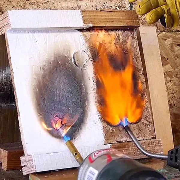 Fire resistance test on material treated with fire retardant paint