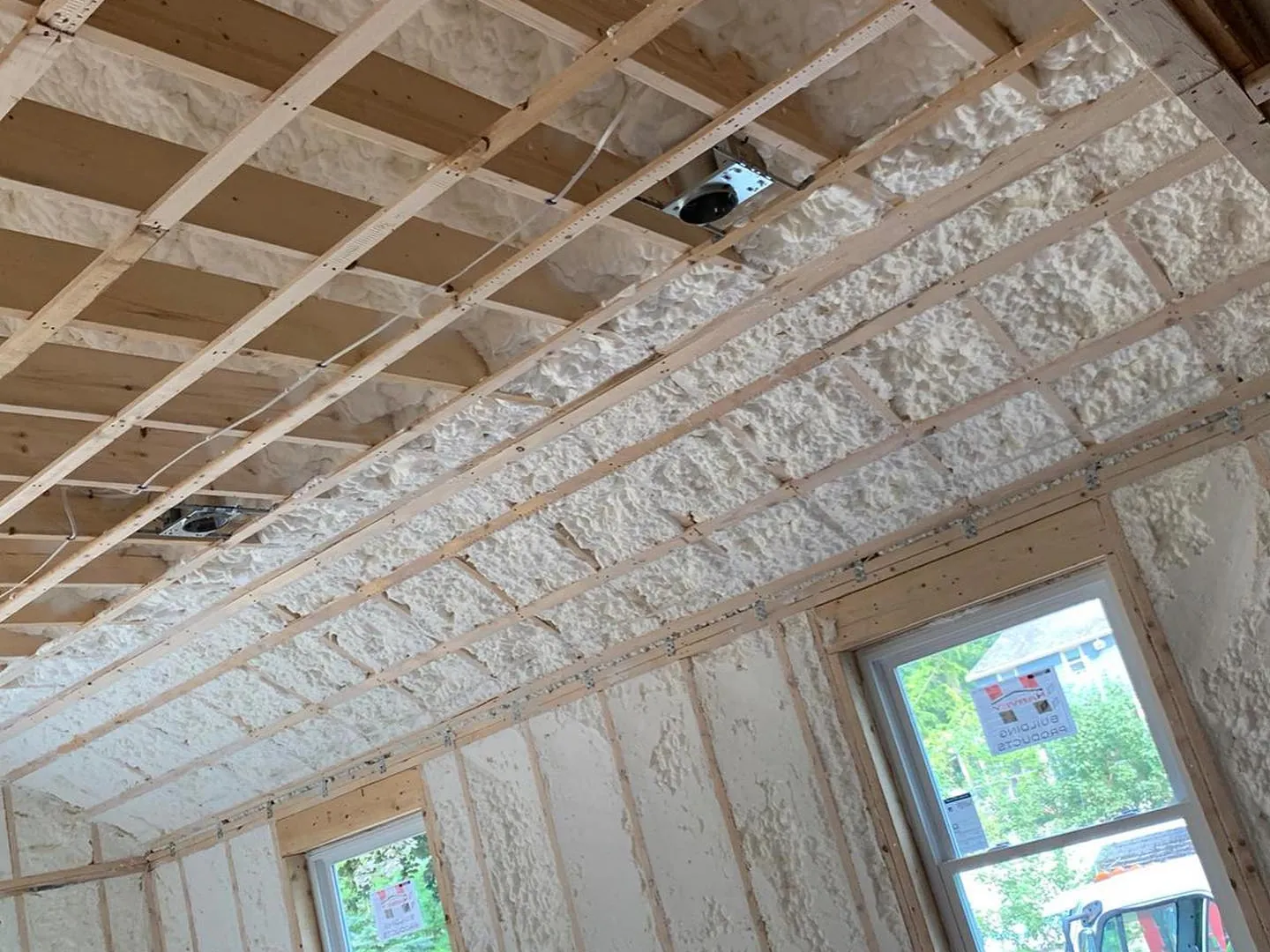 Ceiling and walls insulated with spray foam by The Best Insulation
