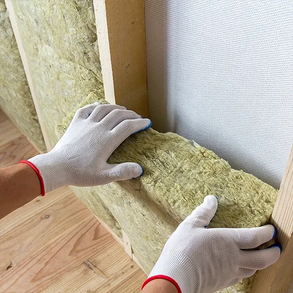Mineral wool sound insulation installed in an interior wall