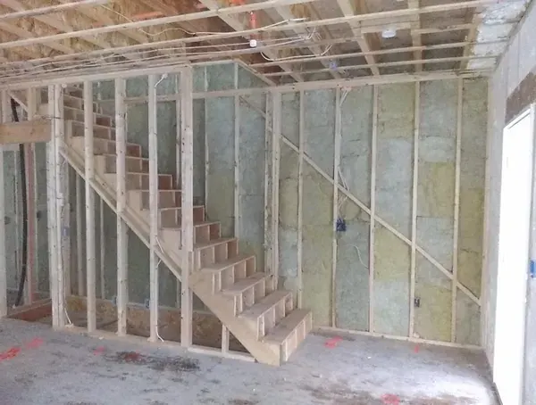 Rockwool mineral wool insulation installed in stairwell walls